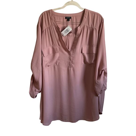 Torrid Pink Long Sleeve Georgette 2 Pocket Pullover - Size 5X NEW - Picture 1 of 9